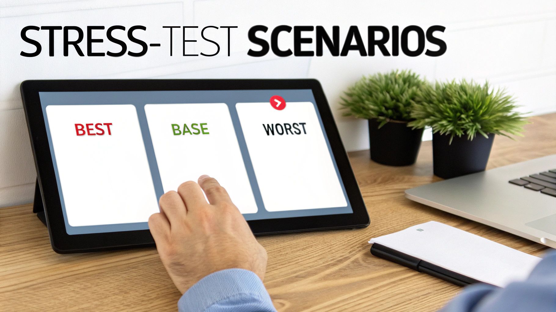 A person looking at a chart showing different financial scenarios on a computer screen.
