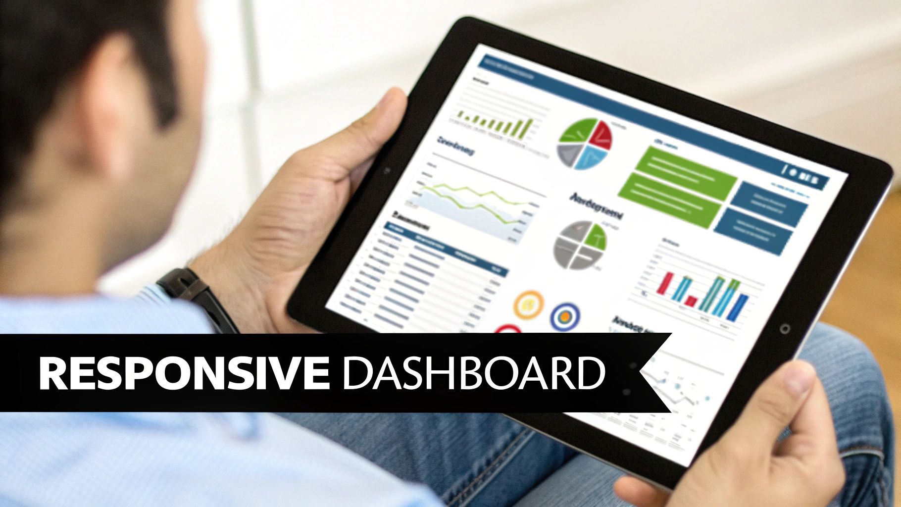 A person viewing a dashboard on a mobile device, demonstrating responsive design.