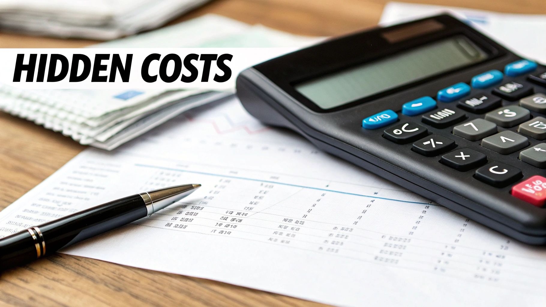 A calculator and charts on a desk, representing the financial impact of data quality issues.