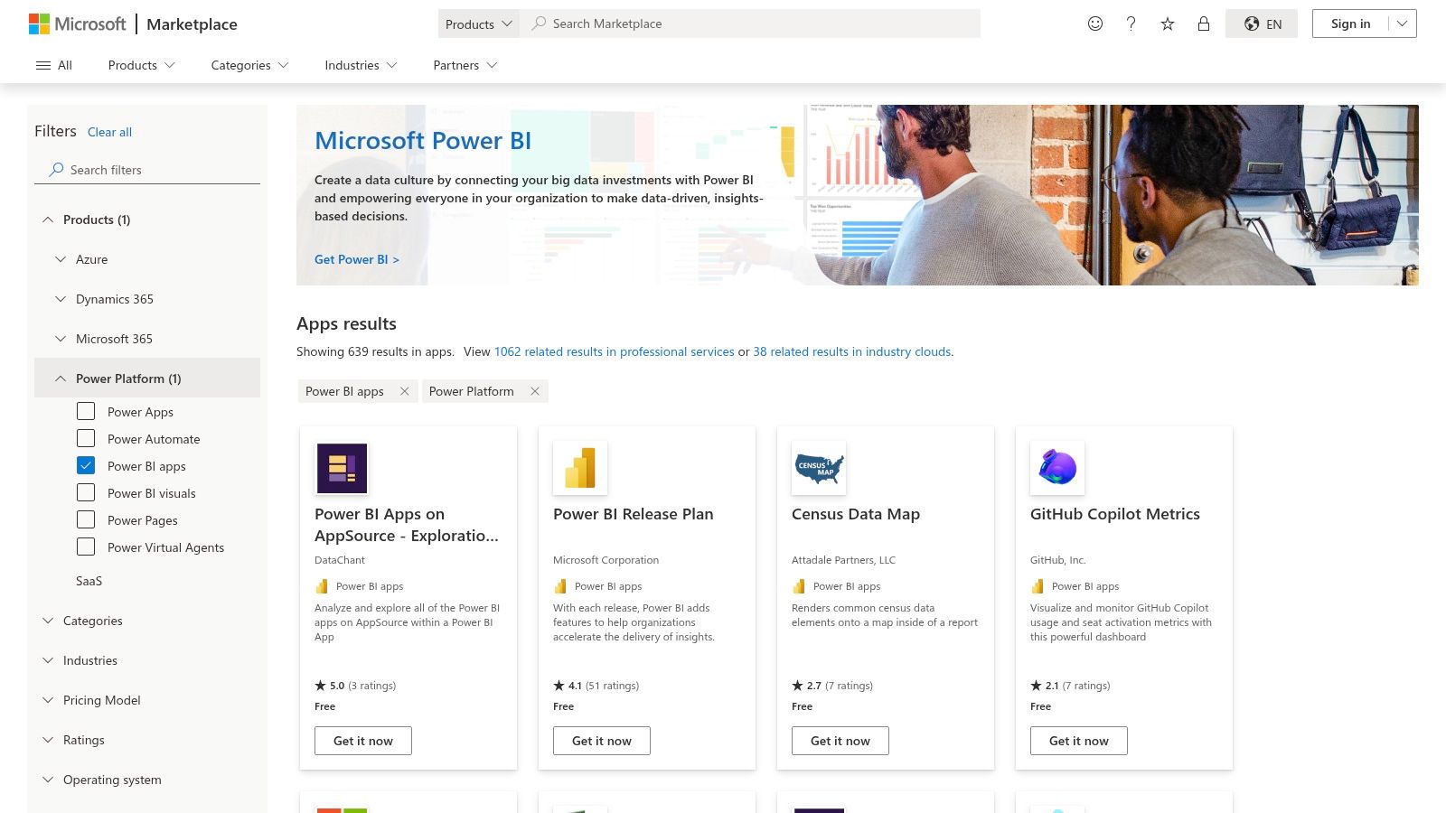 Microsoft AppSource (Power BI apps/templates with Executive dashboards)