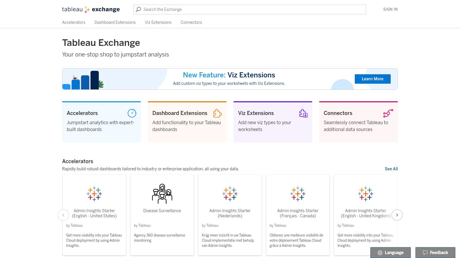 Tableau Exchange (Accelerators – Executive dashboards)