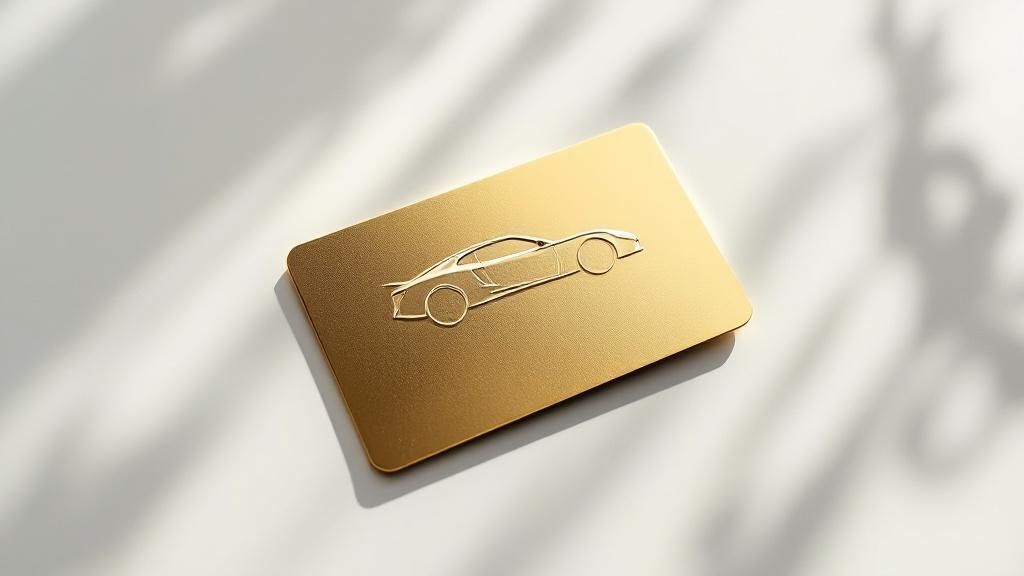 Personne tenant une carte Gold devant une voiture de location