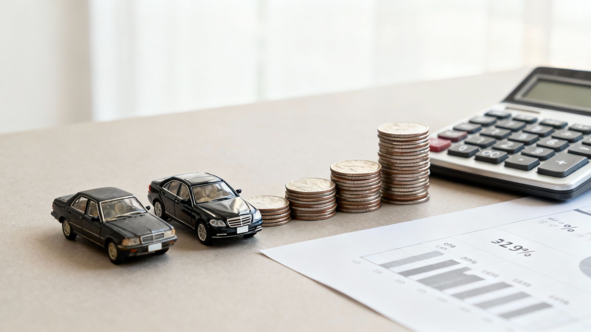 Une calculatrice posée sur des documents d'assurance auto