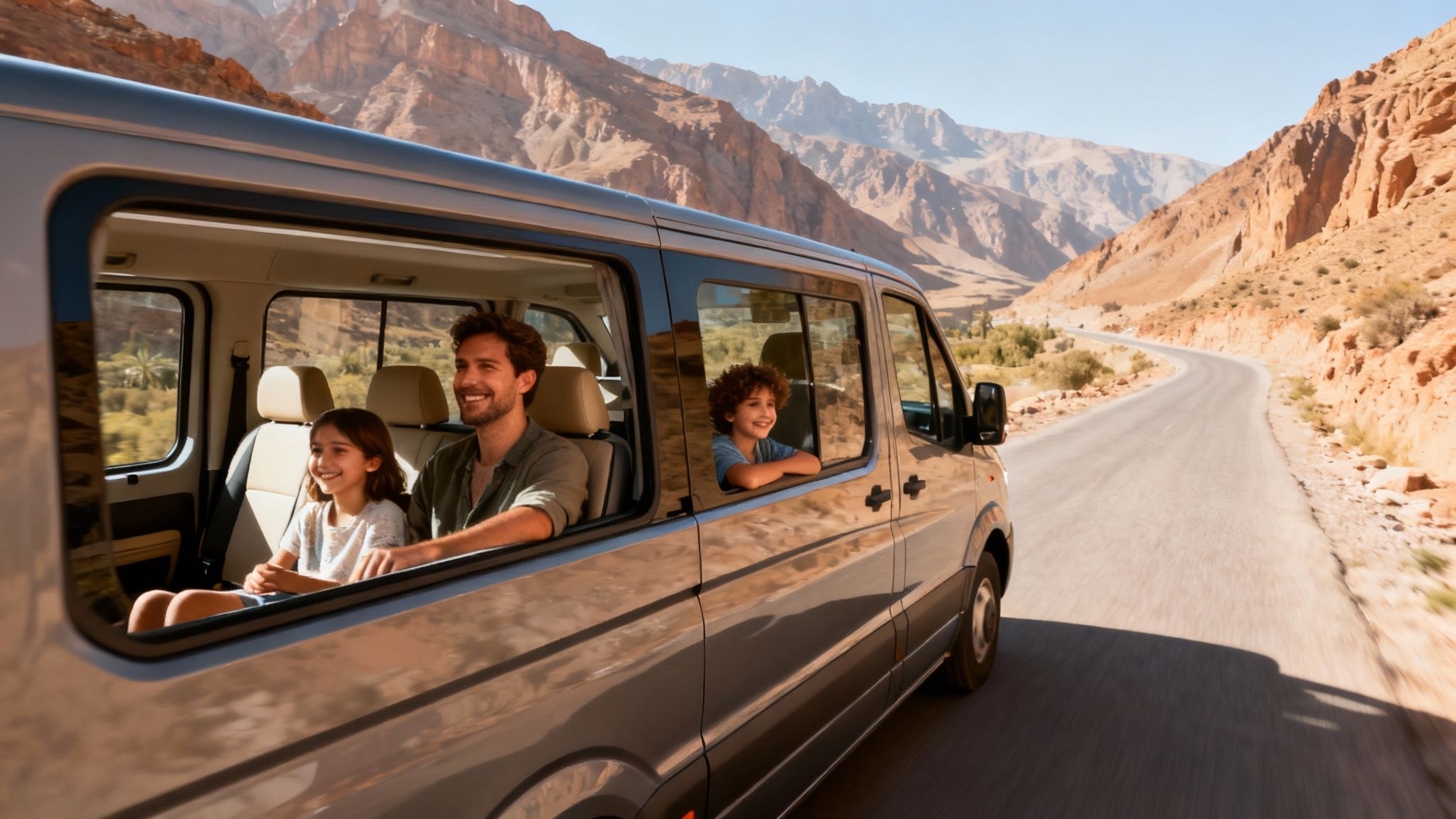 Paysages de l'Atlas vus depuis une voiture 8 places.