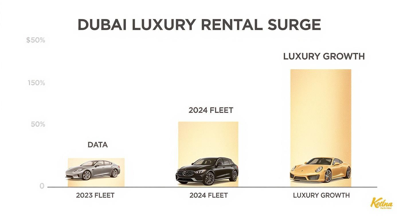 Rental Bentley Dubai Your Ultimate Luxury Guide 1 Bar chart showing Dubai luxury rental car fleet growth from 2023 to 2024 with significant increase