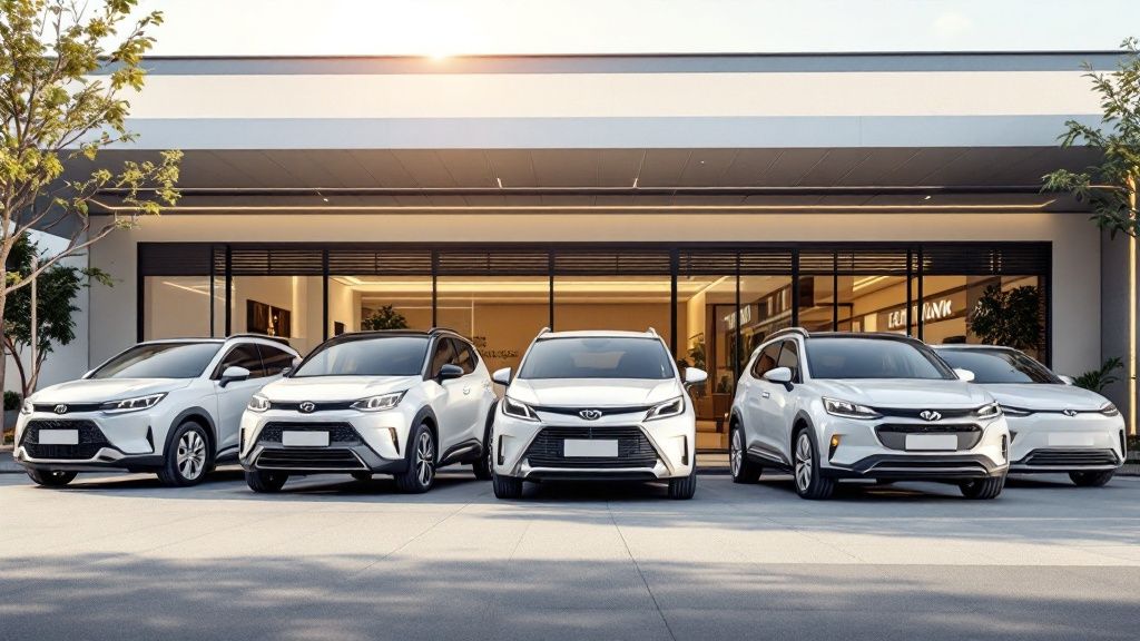 Voiture de Location Jeune Conducteur : Guide Facile et Complet 4 Un jeune conducteur vérifiant son itinéraire sur son smartphone à côté de sa voiture de location.