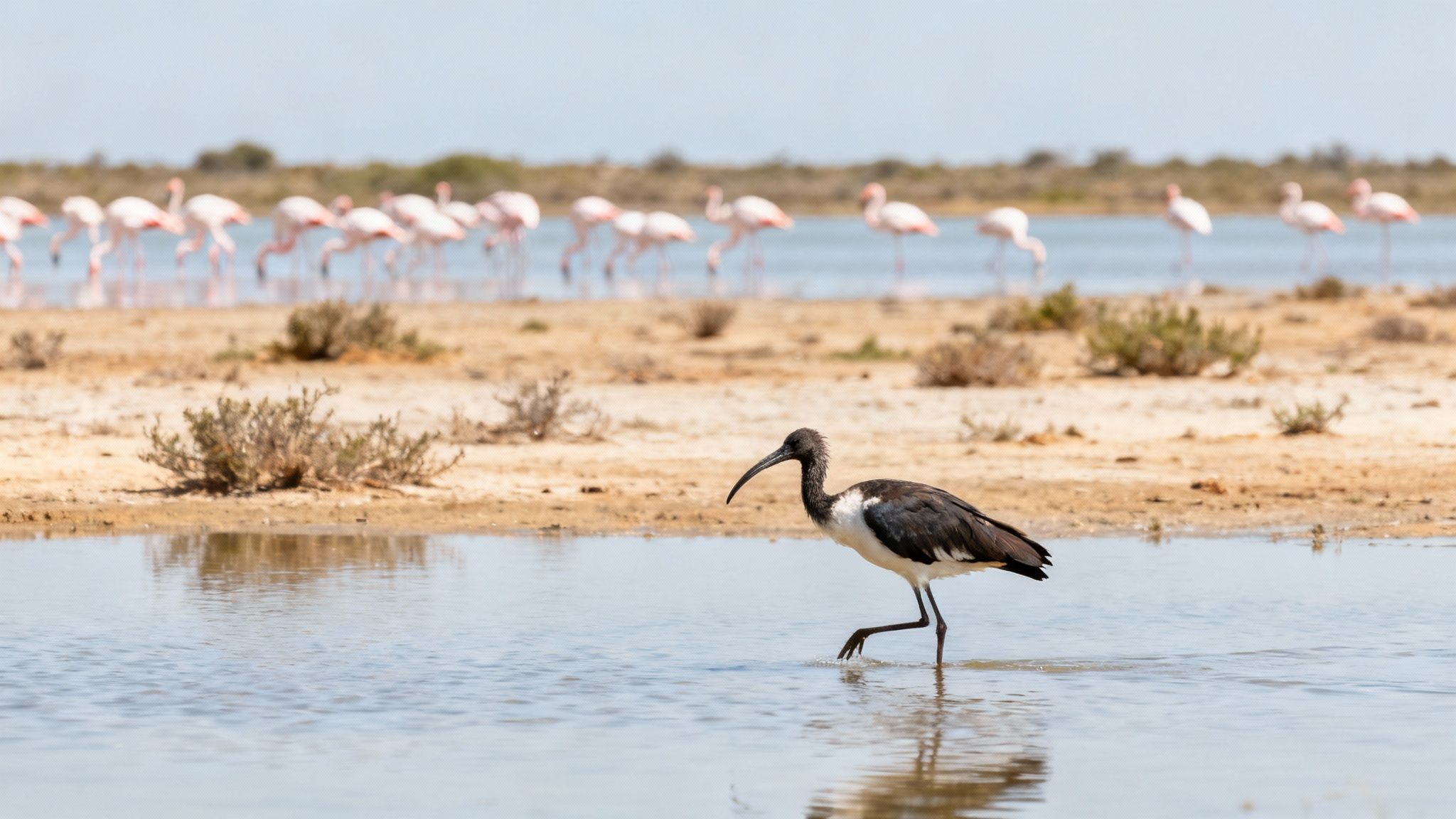 Un oiseau Ibis chauve debout sur un rocher côtier au Parc National Souss Massa