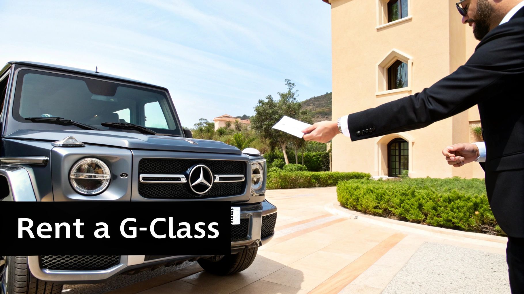 A luxurious white Mercedes G-Class parked in a modern setting