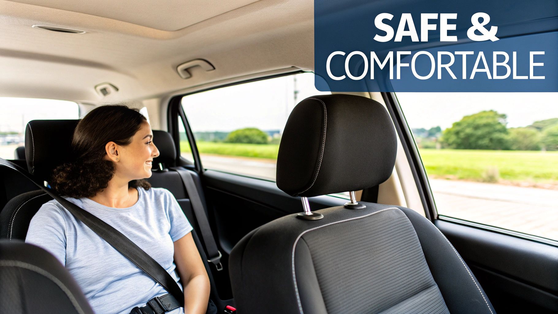 A customer inspecting a 7-seater rental car with an Uptown Rent A Car agent