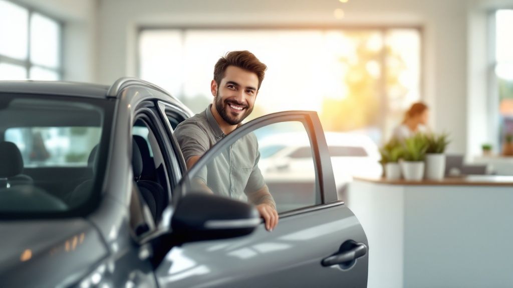 Une personne présentant une carte de crédit à un comptoir de location de voitures.