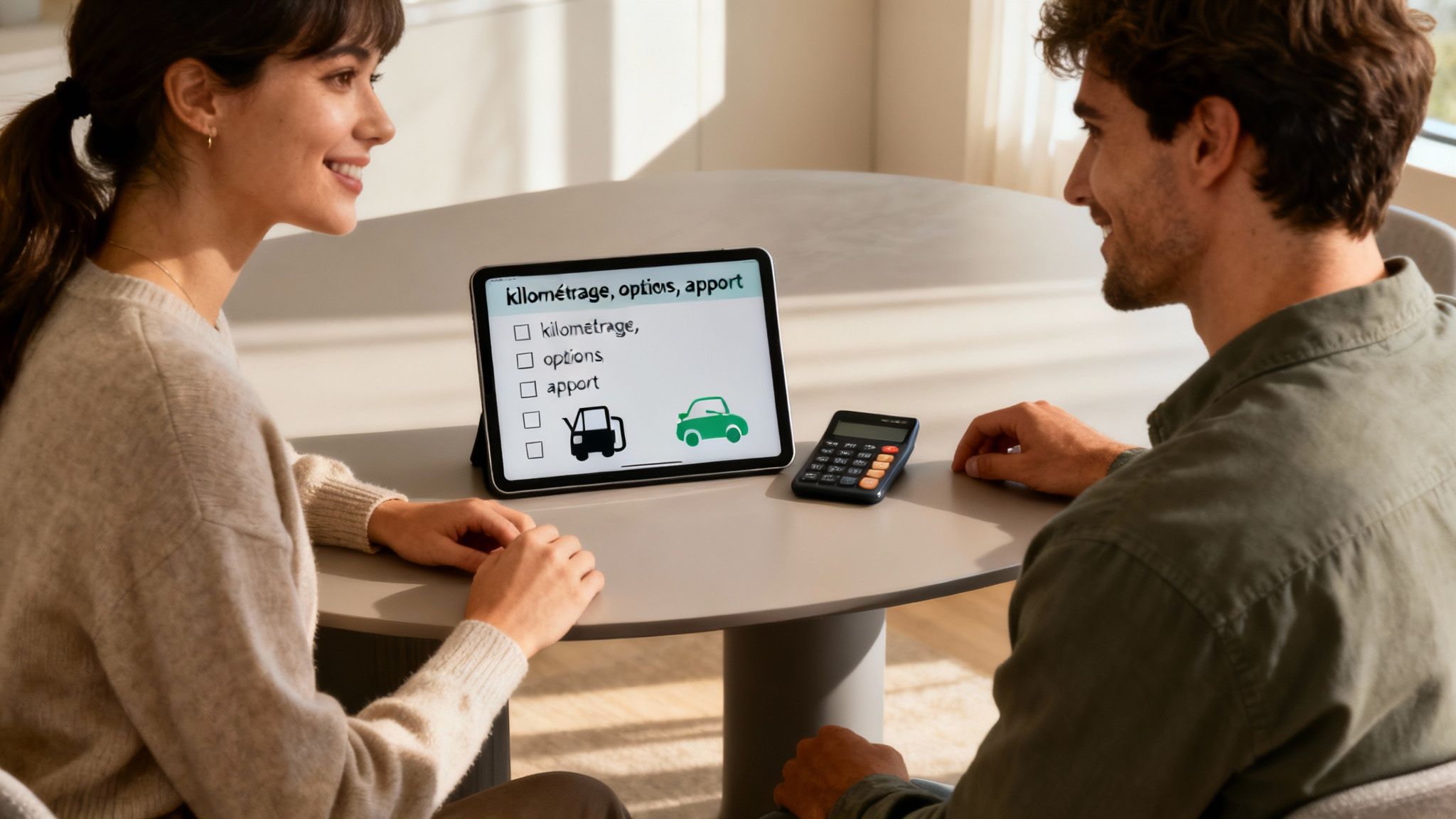 Une personne examinant de près les détails d'un contrat de location de voiture avec un stylo.