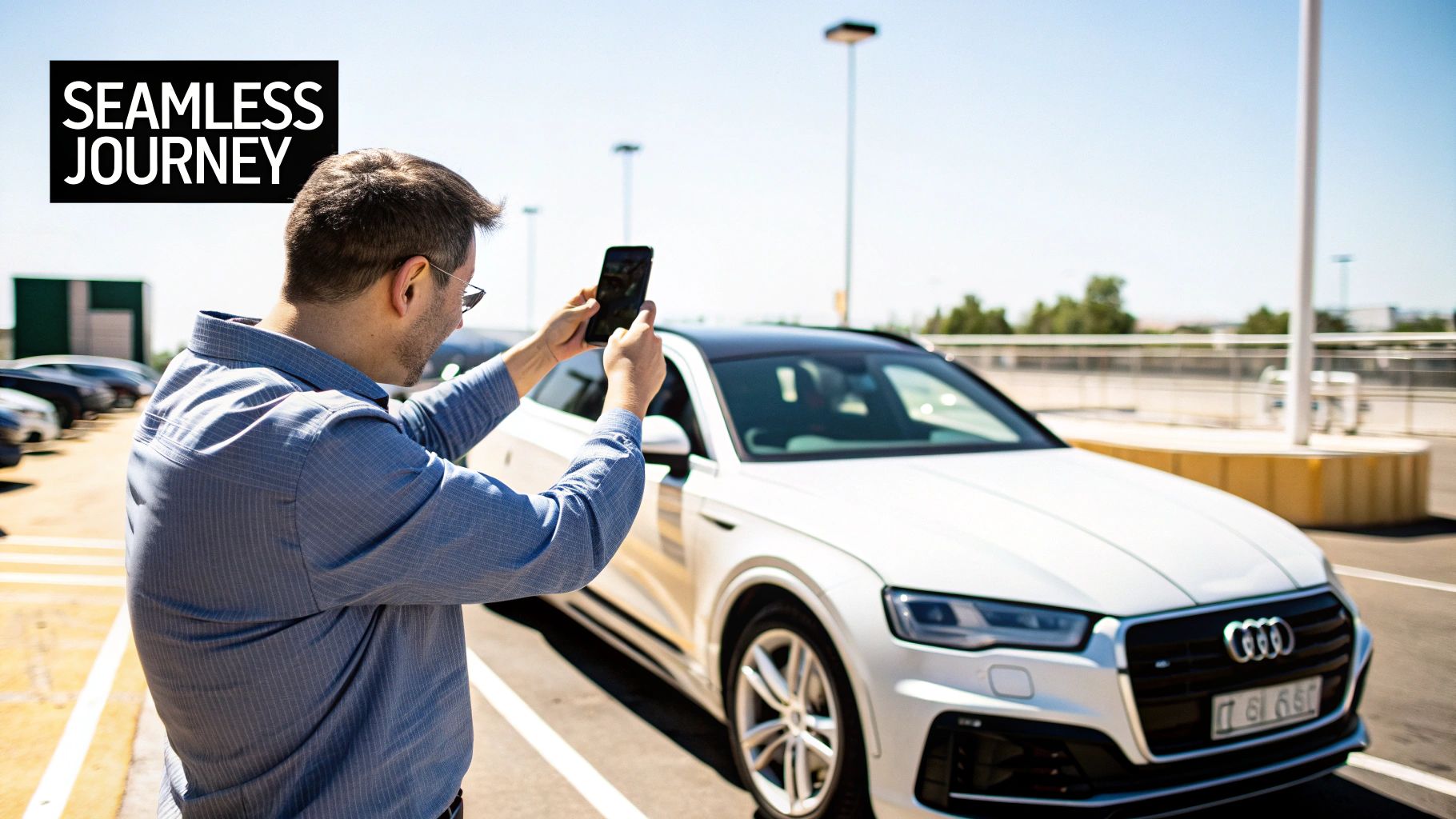 A person meticulously inspecting a luxury car's exterior before renting it.