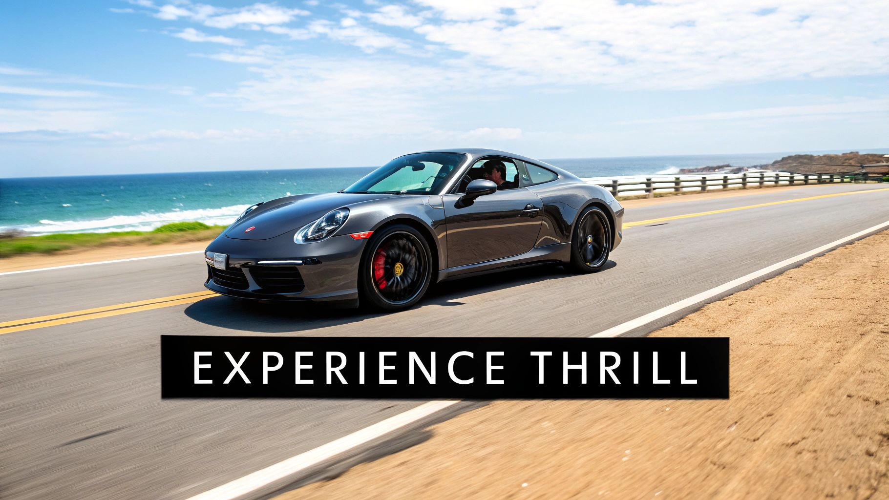 A sleek sports car parked with the modern Dubai skyline in the background, conveying luxury and excitement