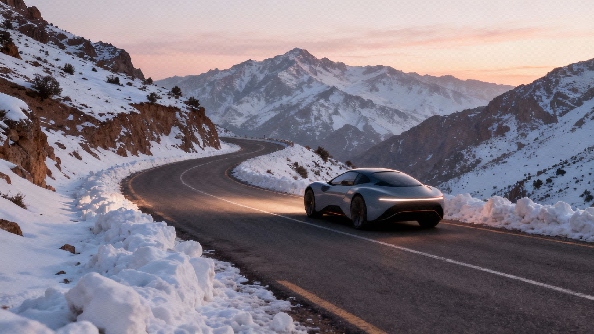 Paysage hivernal des montagnes de l'Atlas au Maroc avec une route sinueuse
