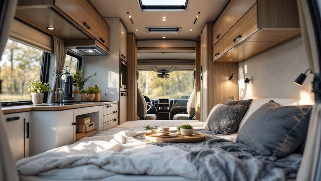 Un camping-car roulant sur une route de montagne sinueuse au Maroc