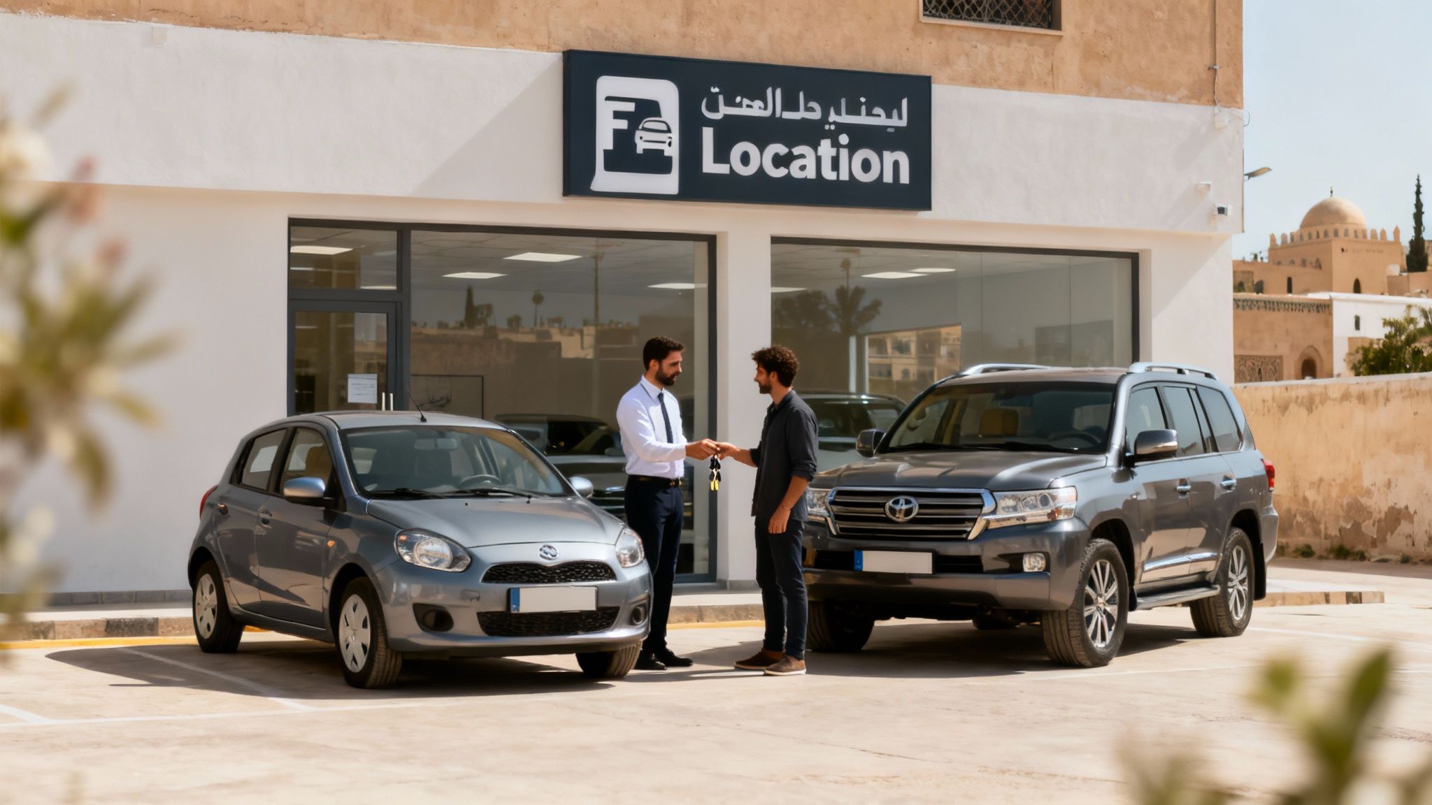 Femme choisissant une voiture sur une application de location à Fès