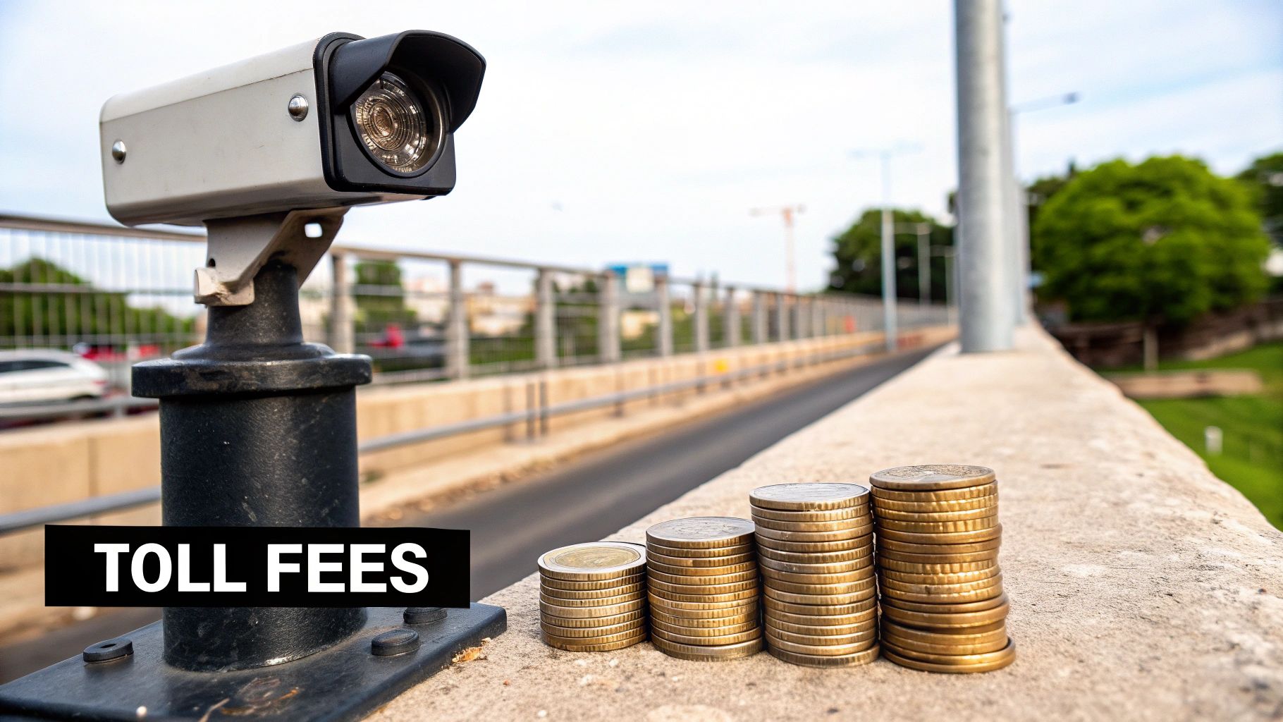 A traffic camera on a highway gantry, representing the DARB toll monitoring system.