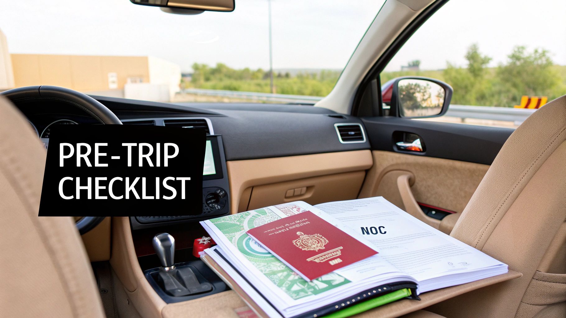 Driving to Oman from Dubai A Practical Guide 1 A long, winding desert road stretches towards distant mountains under a clear blue sky, ideal for a road trip.