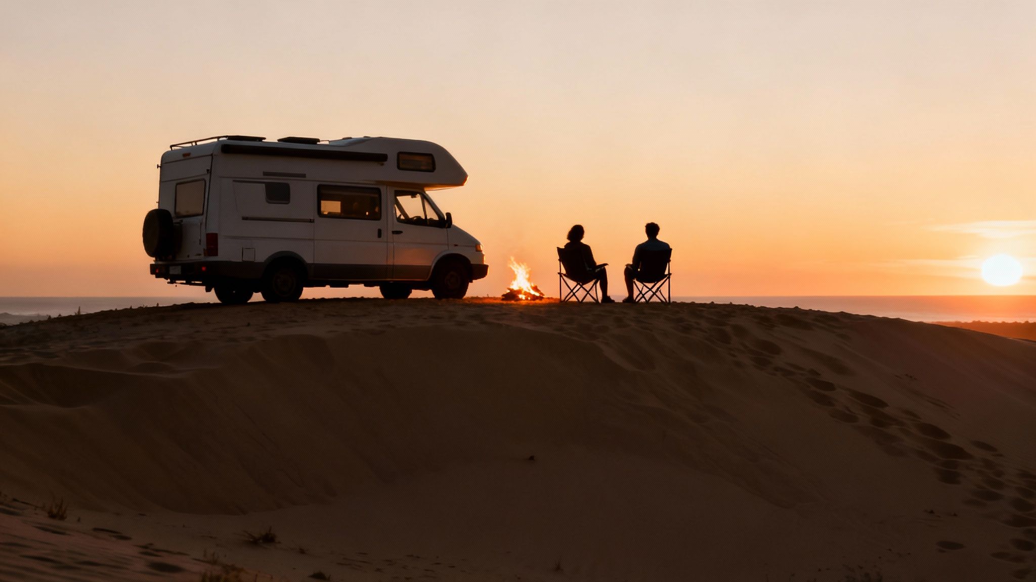 Vue panoramique sur une route sinueuse marocaine avec un camping-car au loin