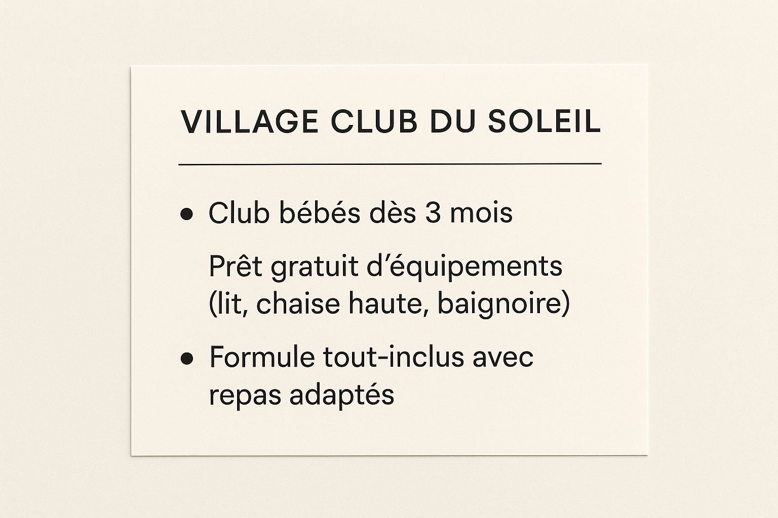 Infographic showing key data about Les Villages Clubs du Soleil (France)