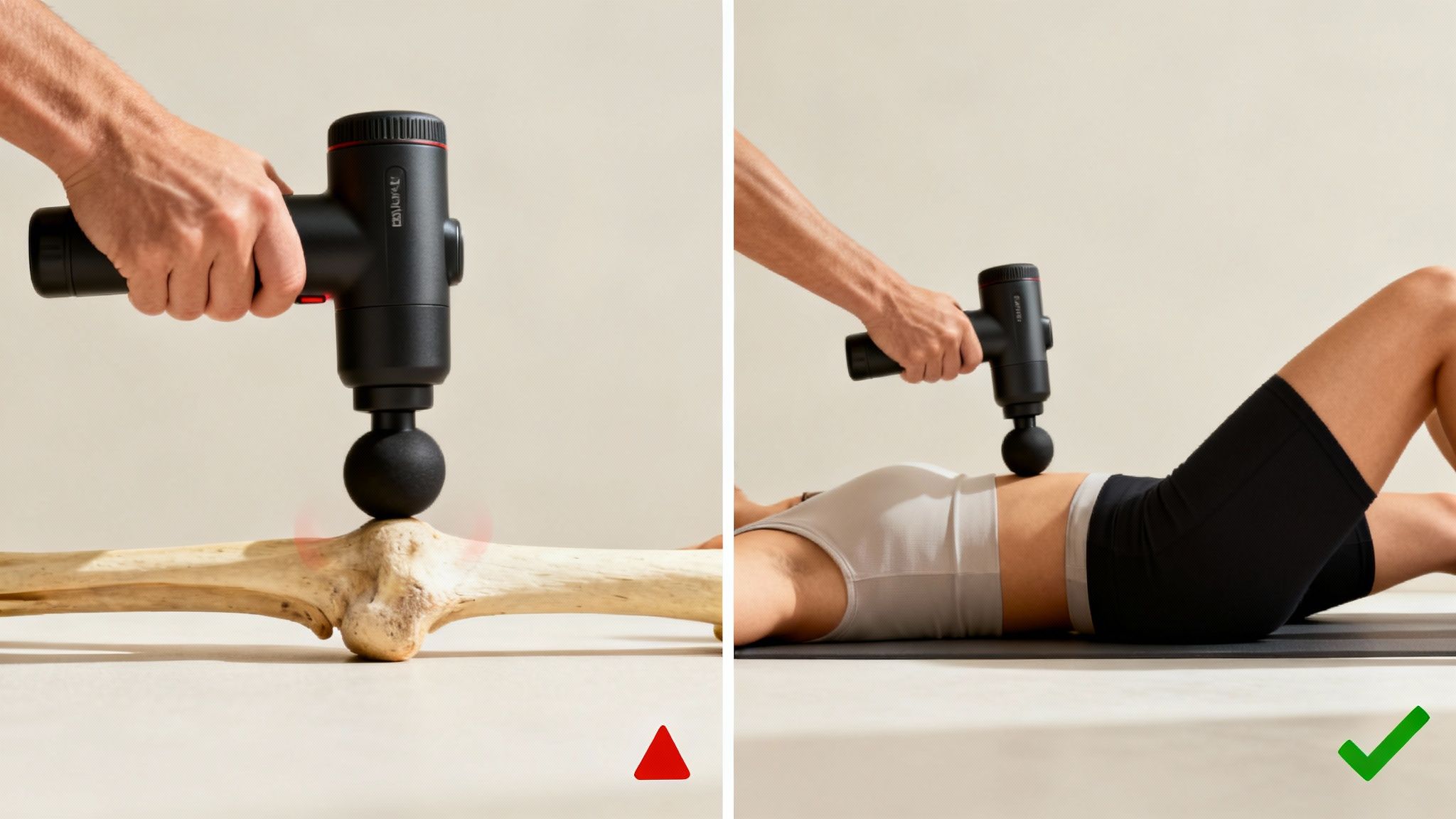 A person making a common recovery mistake while trying to relieve muscle pain.