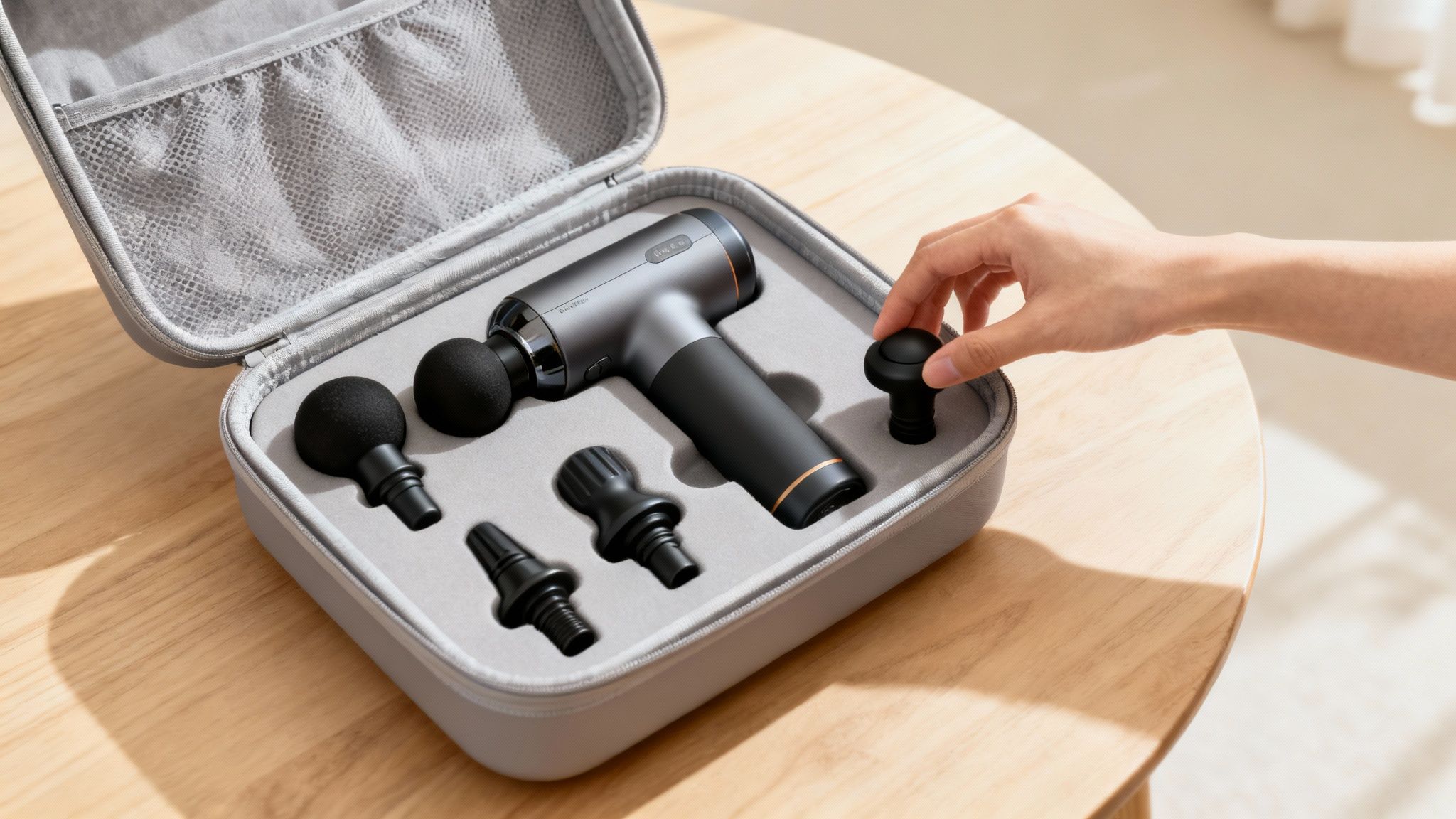 A detailed layout of various attachment heads available for top rated massage guns.