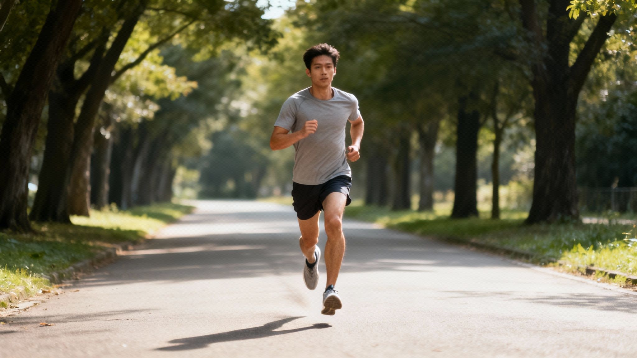 A runner's legs and feet in motion on a track, demonstrating good running form.