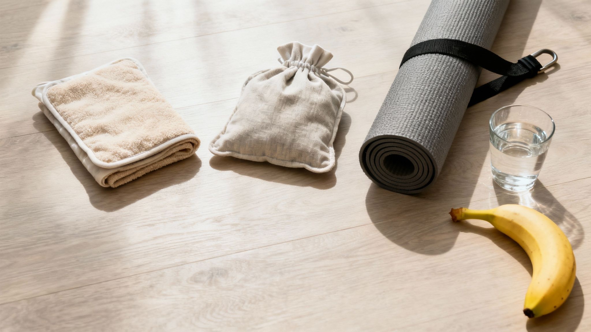 A person stretching their leg on a yoga mat to relieve muscle pain.