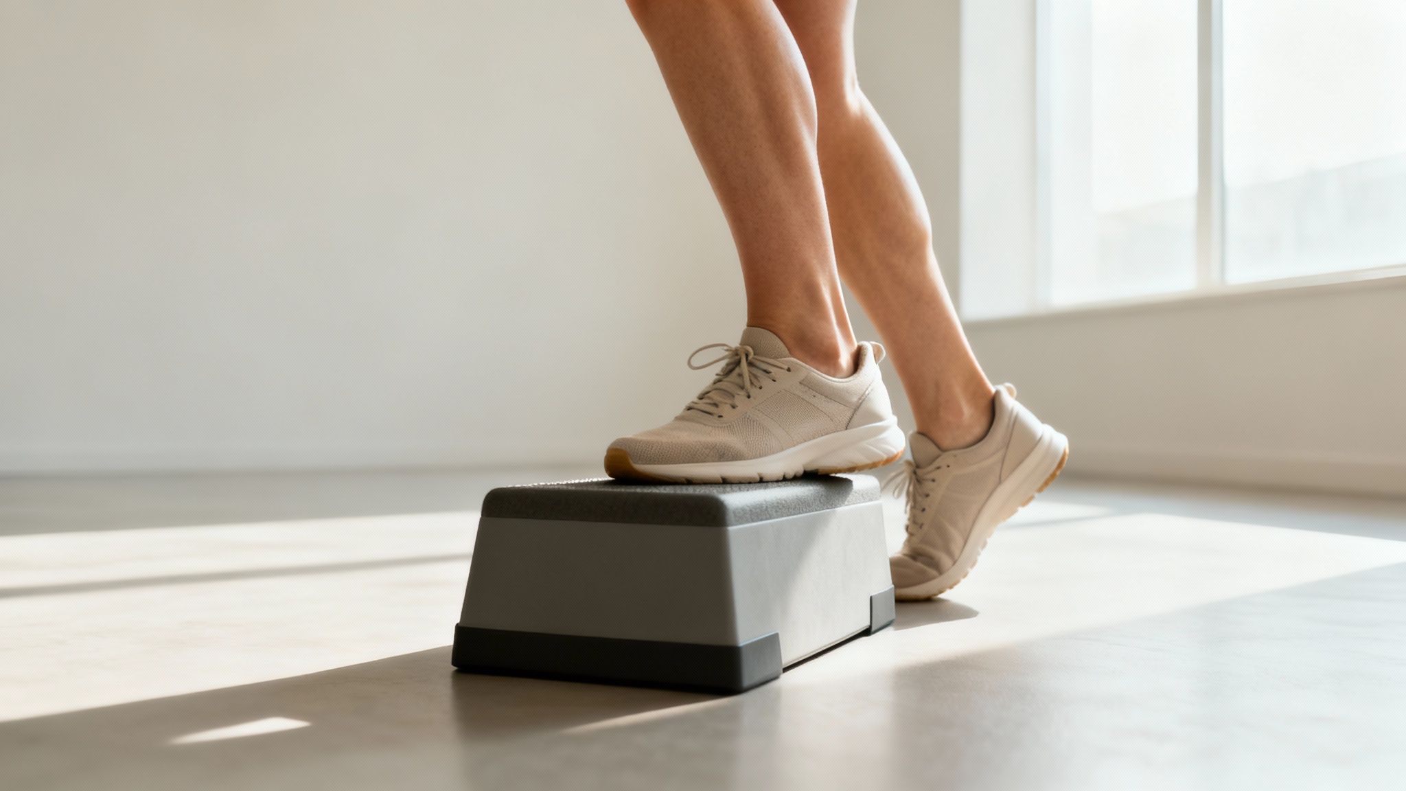 A person performing a calf raise exercise to build stronger muscles, illustrating a key technique for how to treat tight calf muscles long-term.