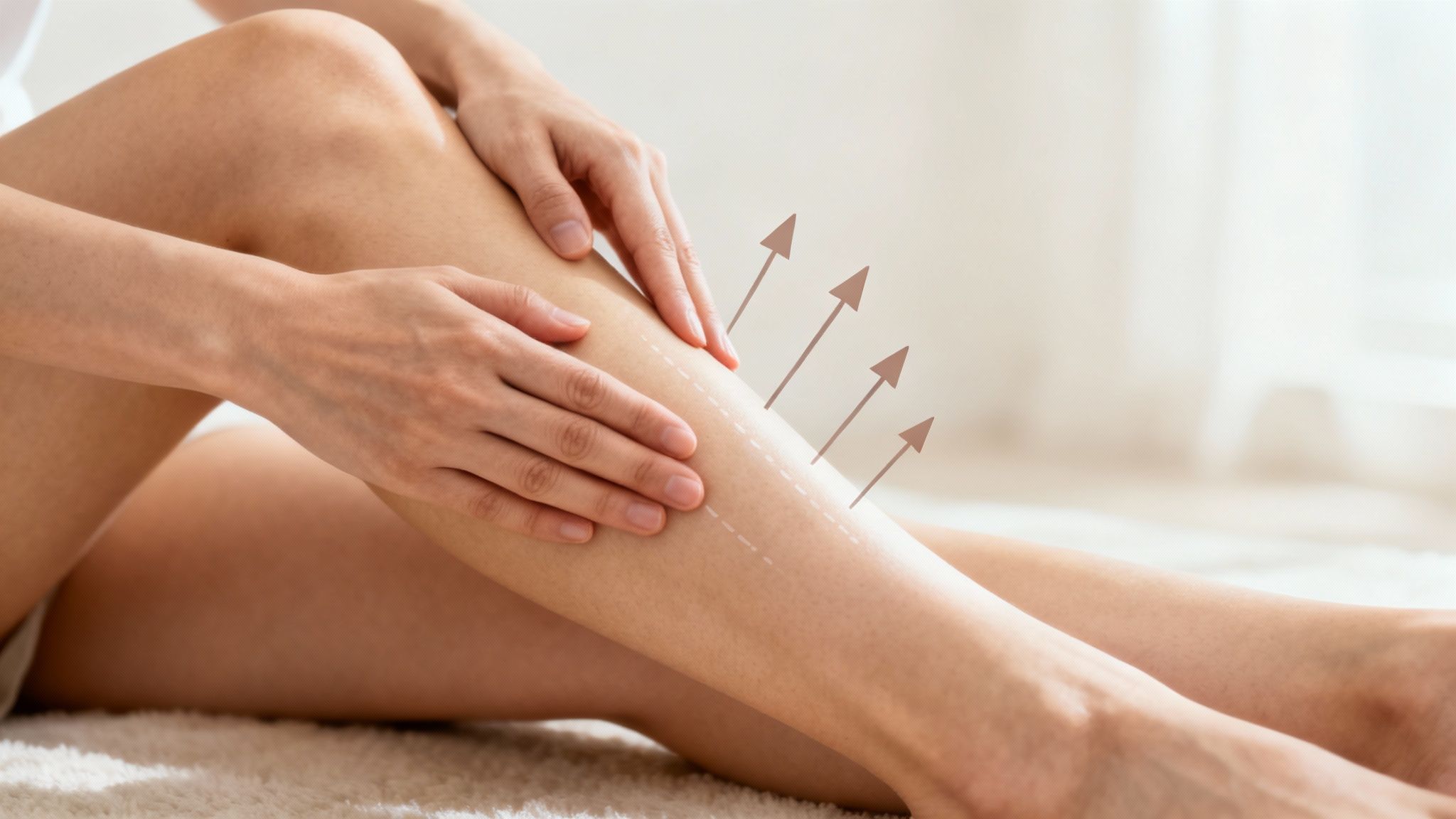 A person using a massage gun on their leg to improve circulation