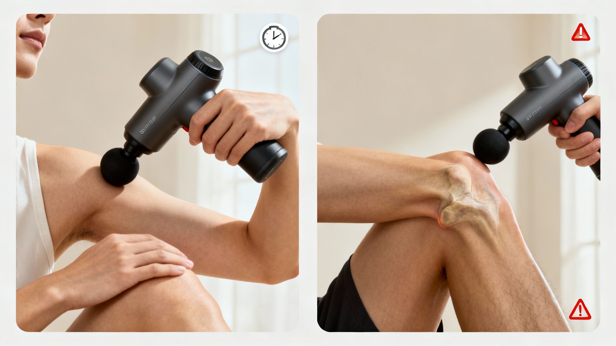 Athlete looking thoughtfully at the best massage gun for athletes, considering proper usage.