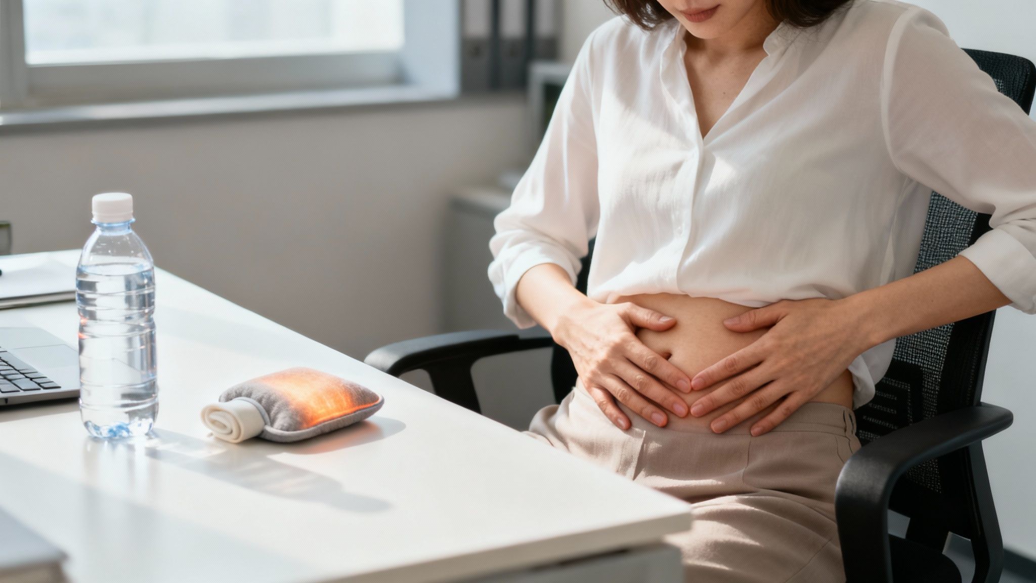Woman receiving lower abdomen massage for menstruation relief