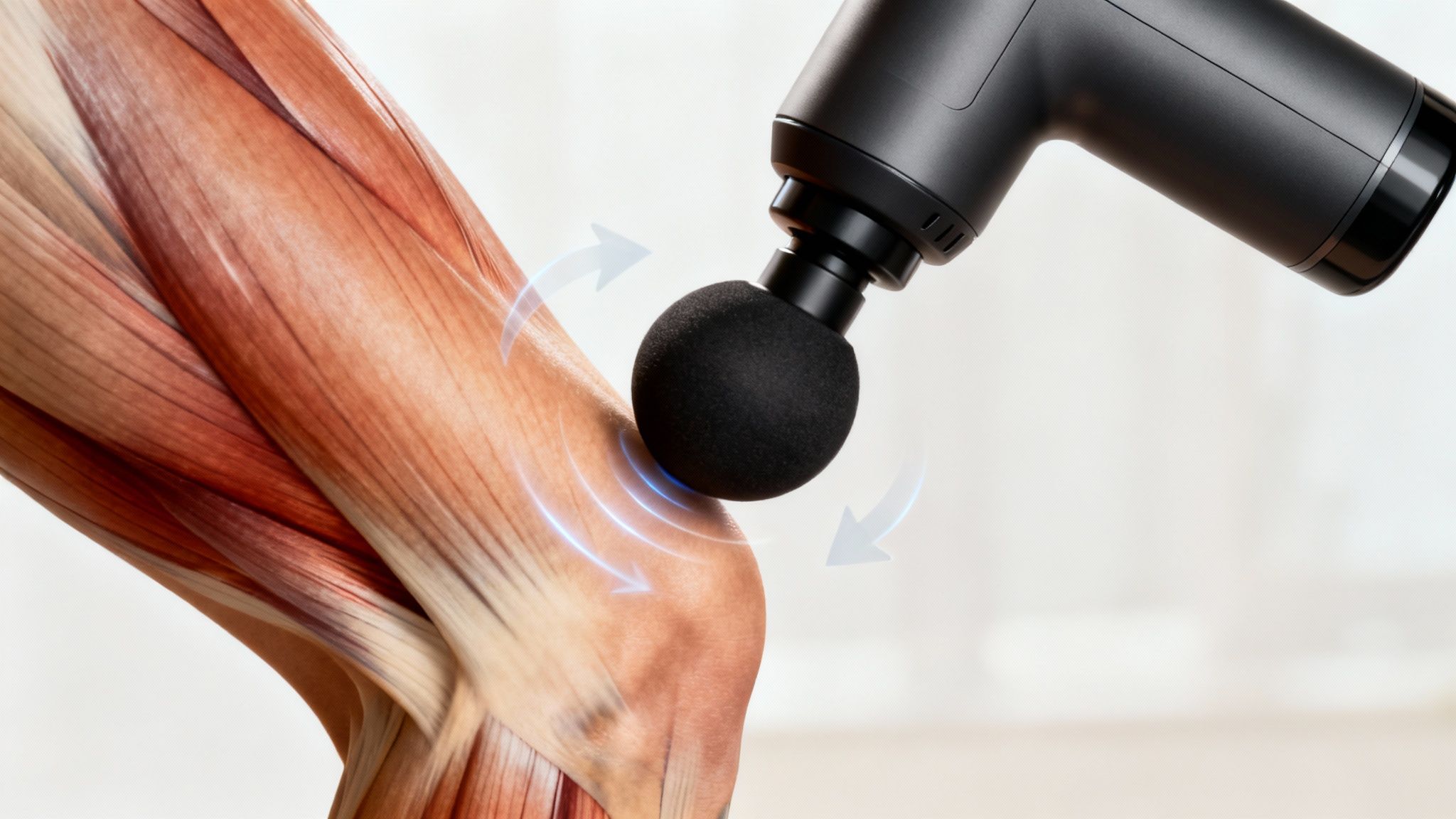 A person using a massage gun on their shoulder to support muscle recovery.