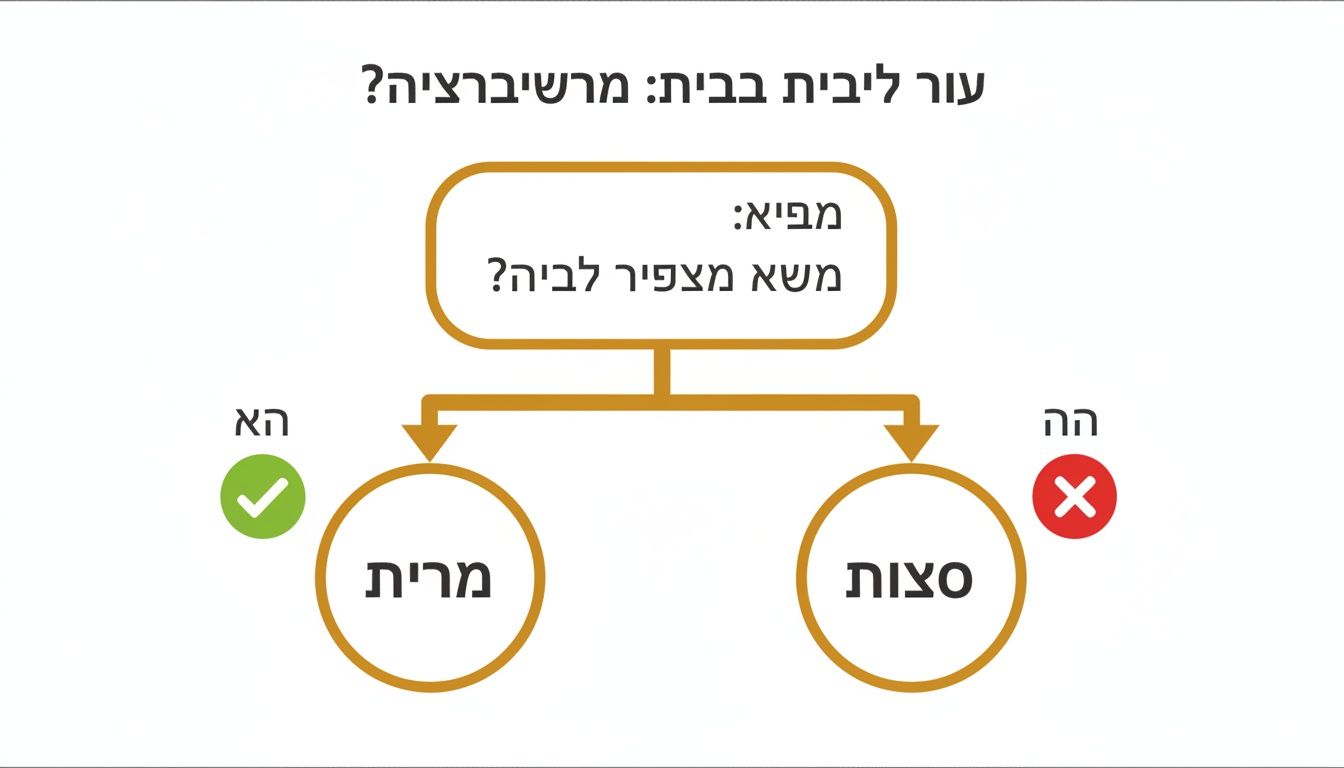 דיאגרמת זרימה המציגה שאלה בעברית ושתי אפשרויות, האחת נכונה והשנייה שגויה.