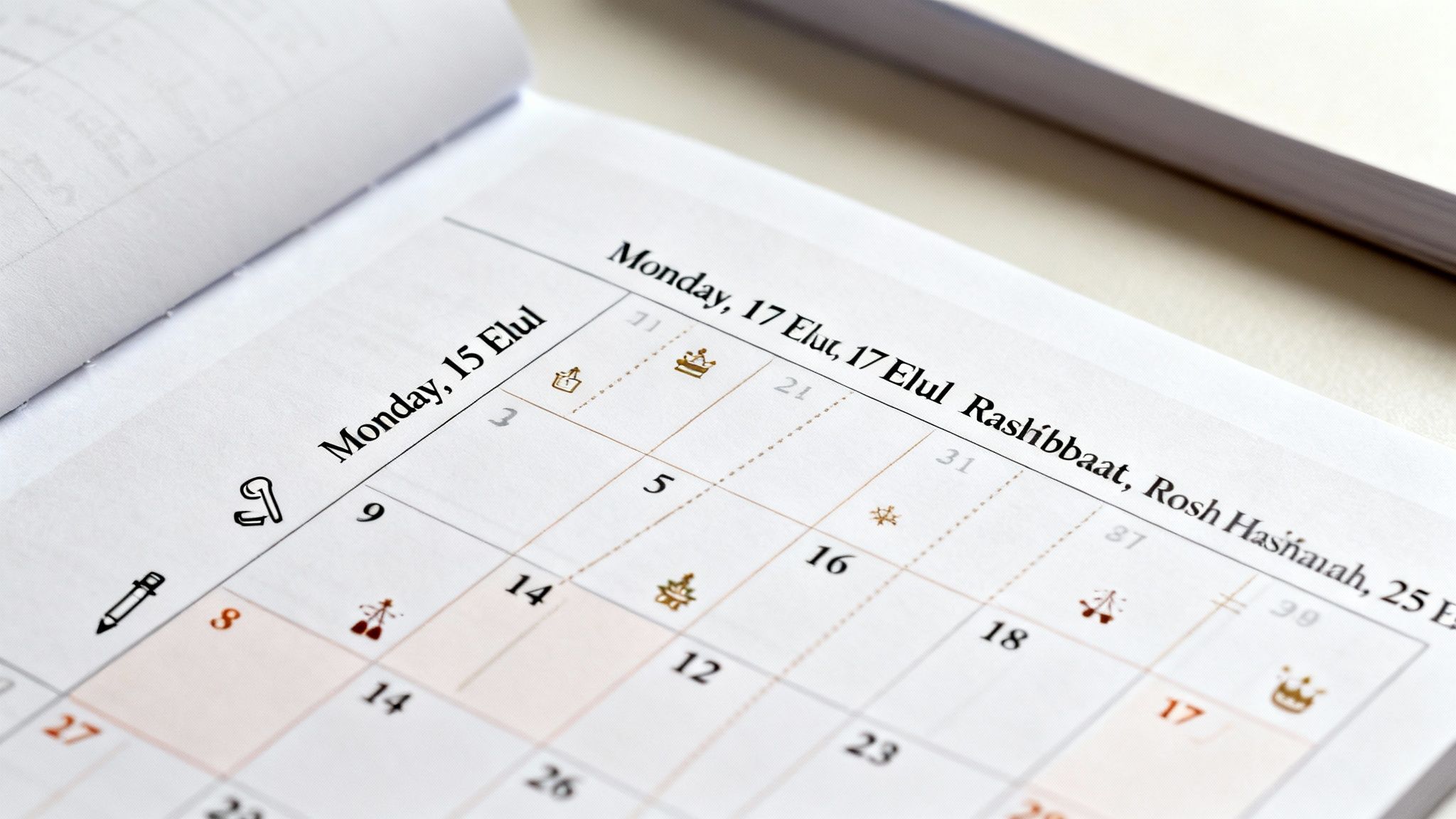 לוח שנה וזכוכית מגדלת המדגישים תאריך מסוים, מסמלים את חשיבות הספירה המדויקת של ימים