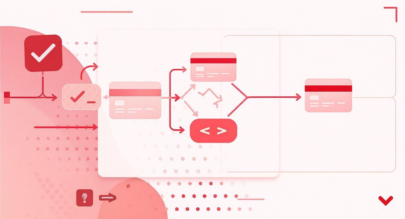 תרשים זרימת עיבוד תשלומים המציג כרטיסי אשראי, אישורים ודחיות בתהליך פיננסי.