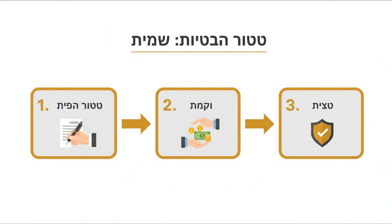 איור תהליכי המציג שלושה שלבים: חתימת מסמך, ביצוע תשלום כספי ואישור ביטחון או השלמה.