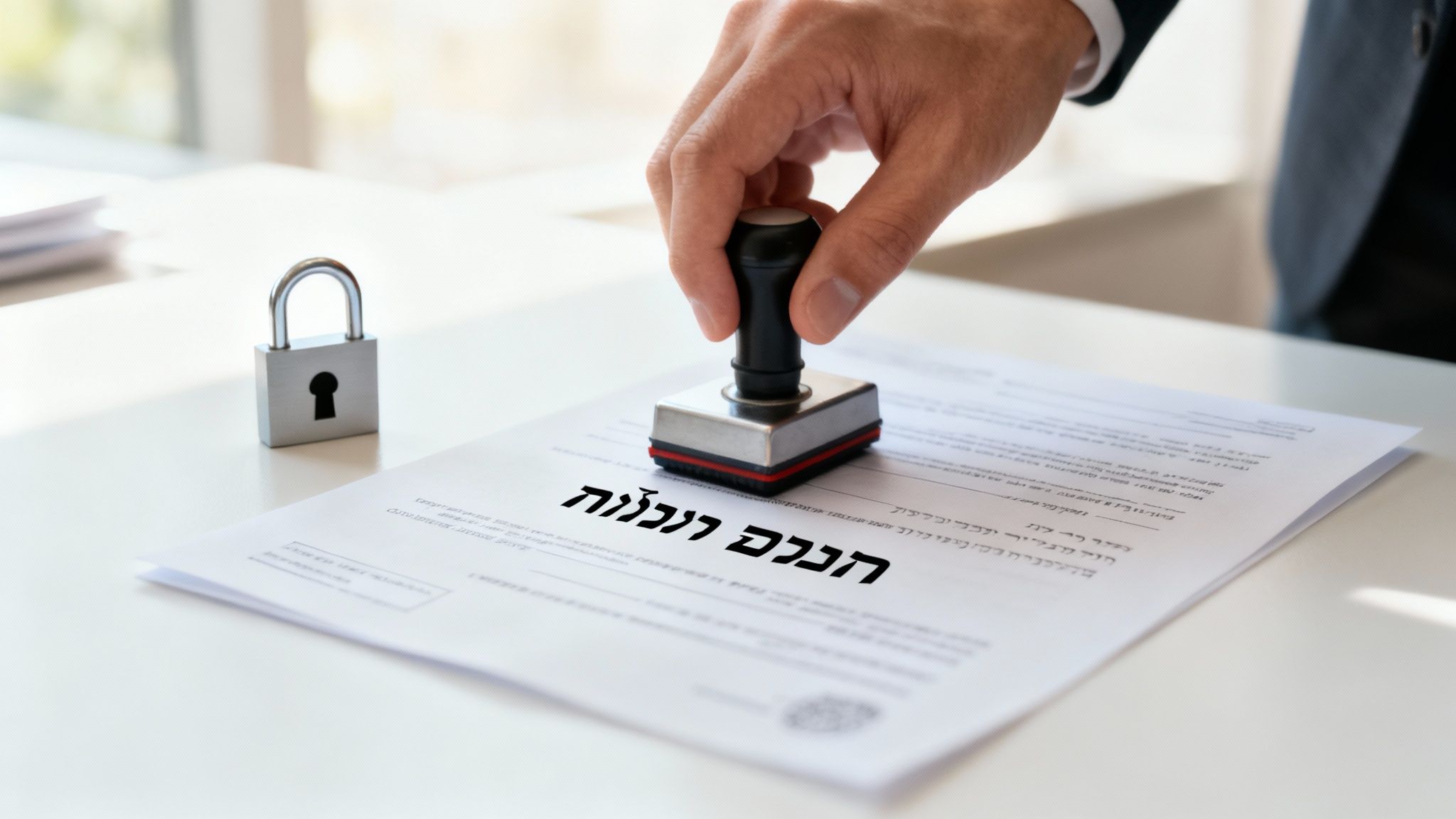 איור של מסמך ערבות בנקאית עם חותמת בנק