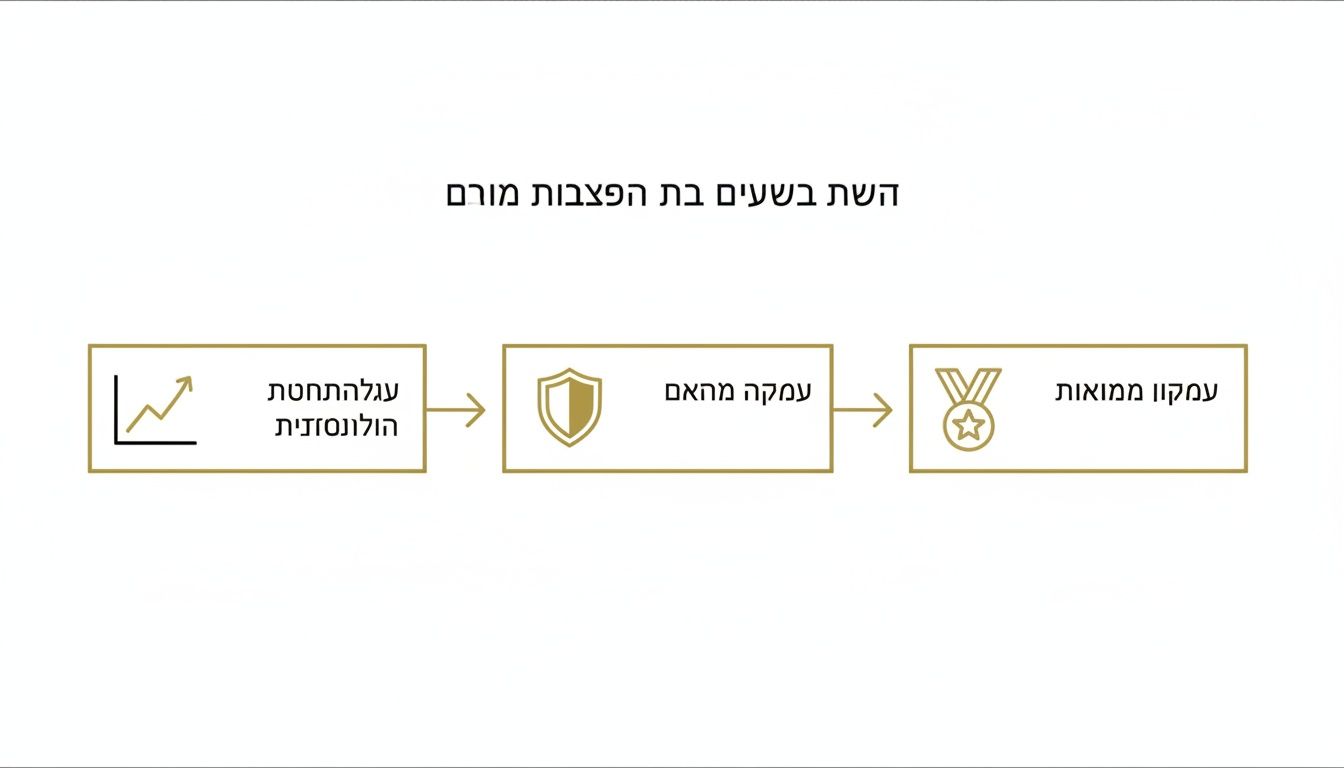 תרשים זרימה המציג שלושה שלבים להשגת ביצועים בתקופת אי-ודאות: עגלה התפתחותית הולנדית, עומק מתאם ועומק מצוינות.