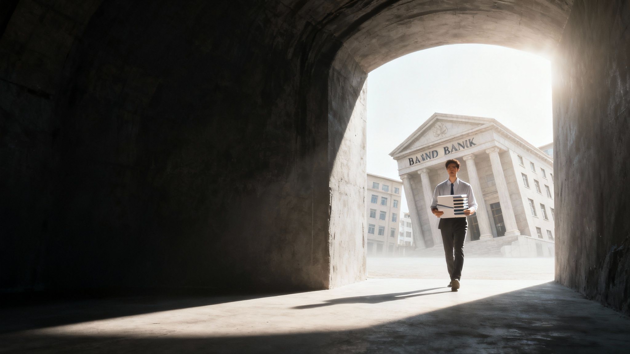 אדם מביט על תרשימים וניירות המייצגים חובות לבנקים