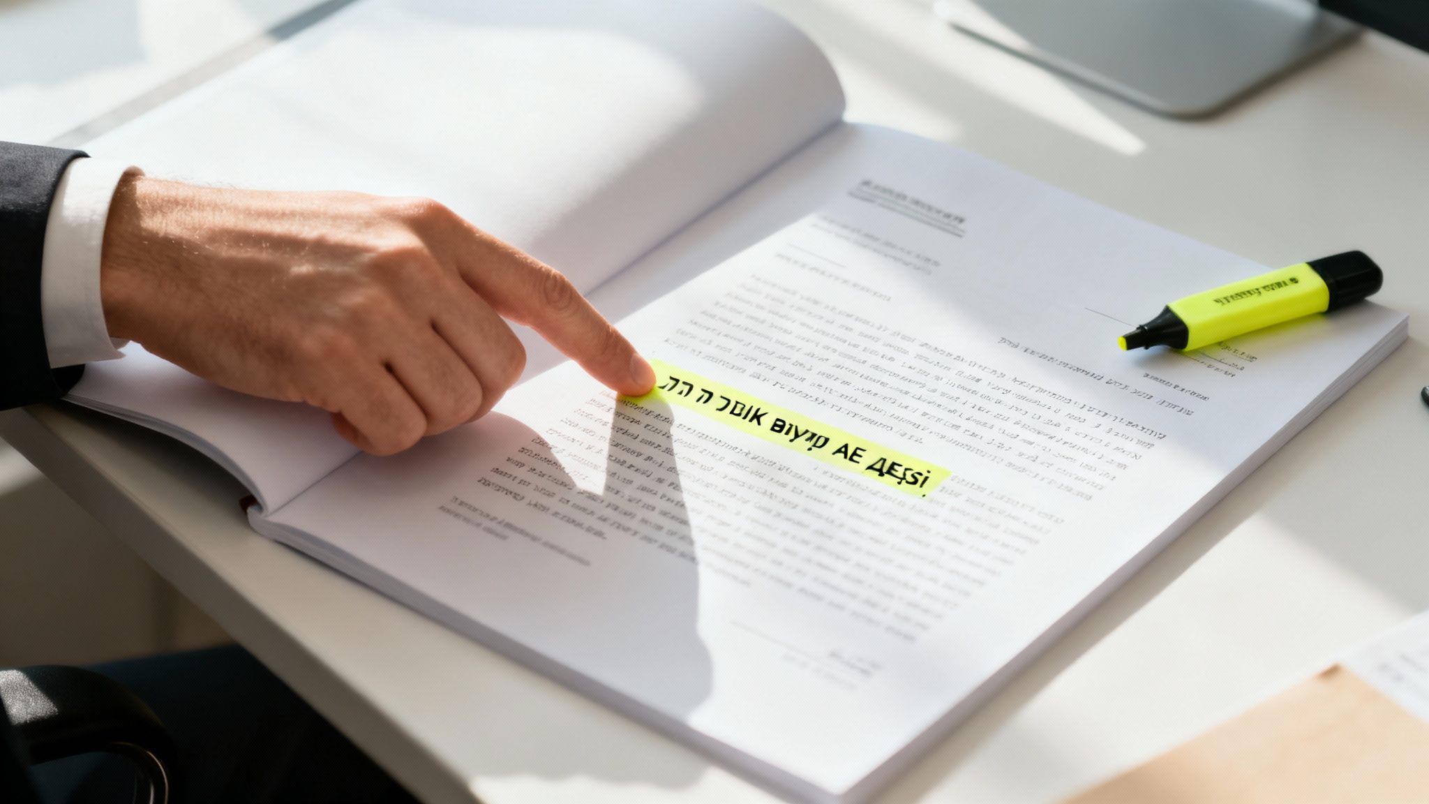 מסמך ערבות בנקאית אוטונומית מונח על שולחן עבודה, עם עט ומשקפיים לידו, המדגיש את החשיבות של כל פרט ופרט בניסוח