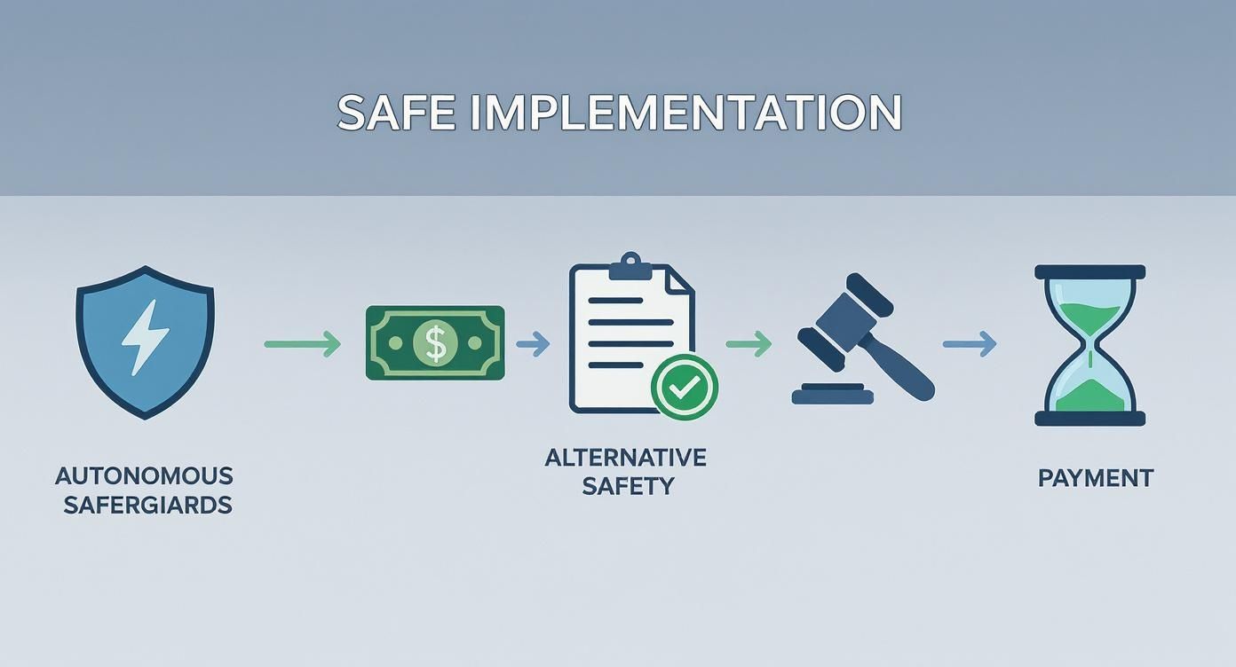 אינפוגרפיקה המשווה את תהליך מימוש ערבות בנקאית אוטונומית לתהליך מימוש בטוחה אחרת הדורשת הליך משפטי
