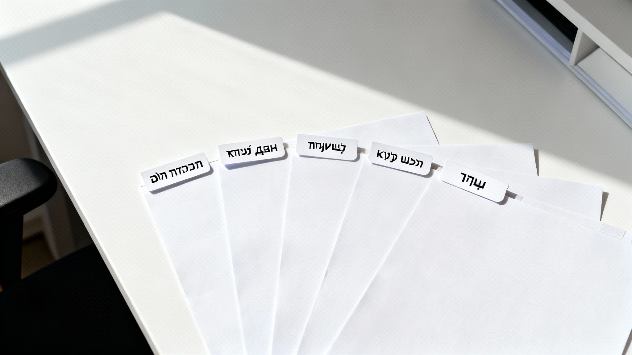 Organized documents with tabs on a clean, white desk, illustrating the components of a franchise agreement.