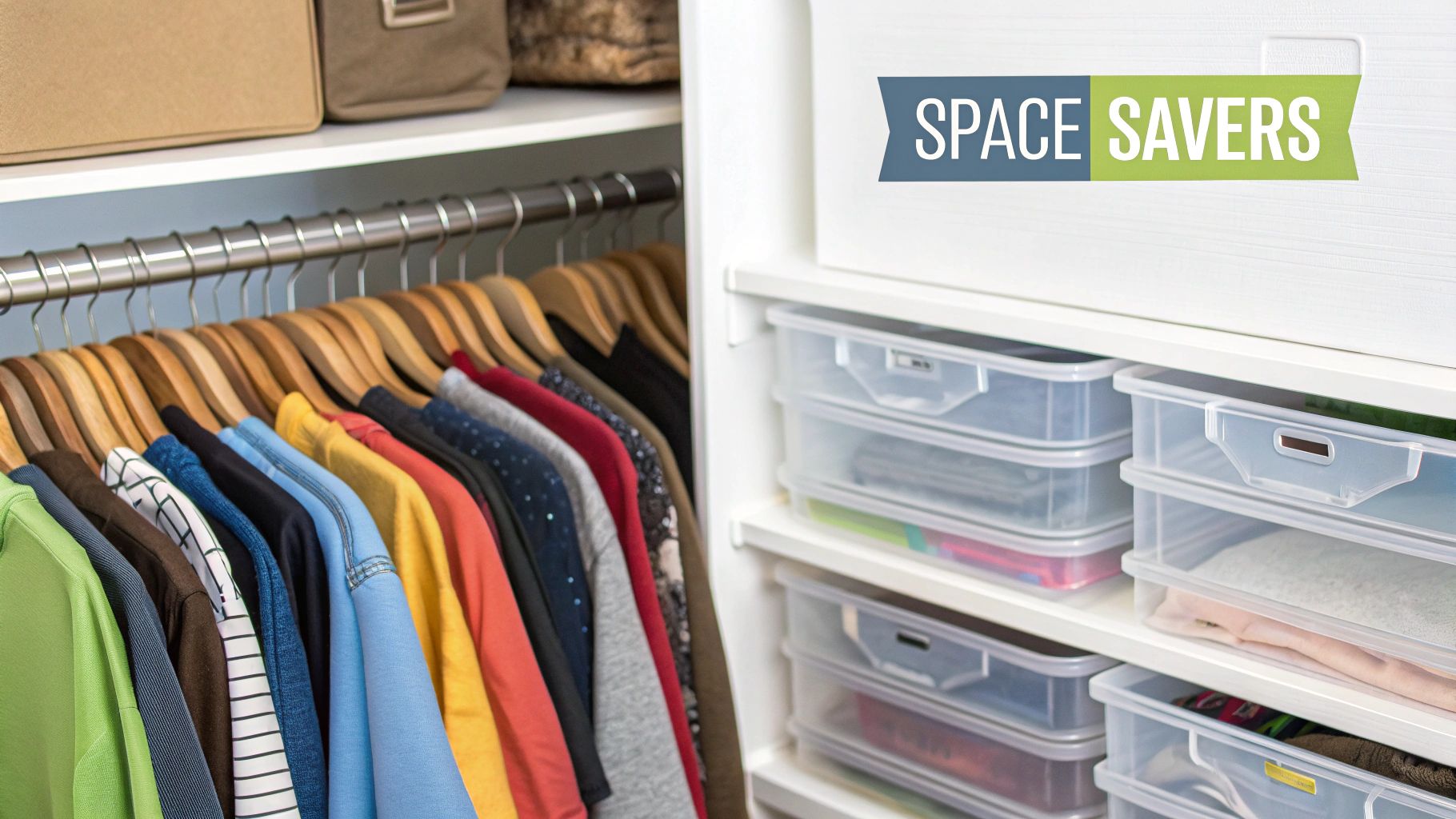 A person swapping bulky plastic hangers for slim, velvet space-saving ones in a closet.