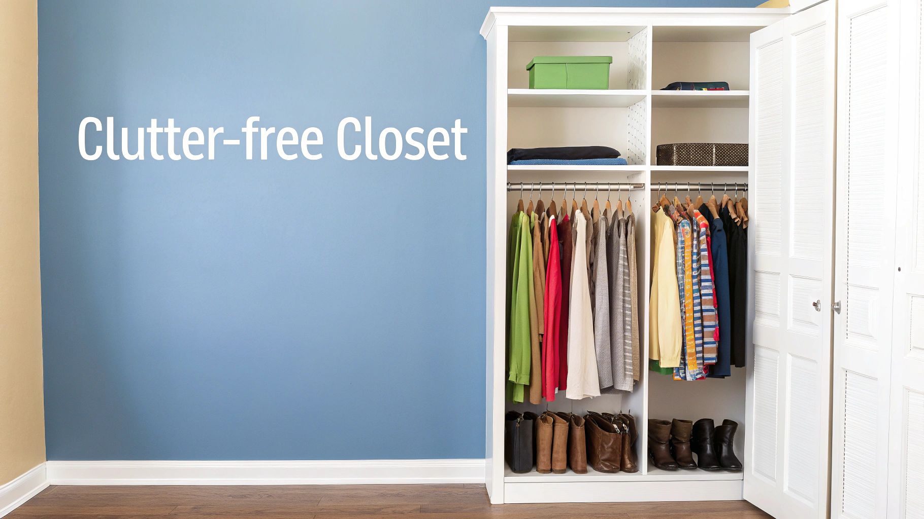 A neatly organized closet with skirts hanging on tiered hangers