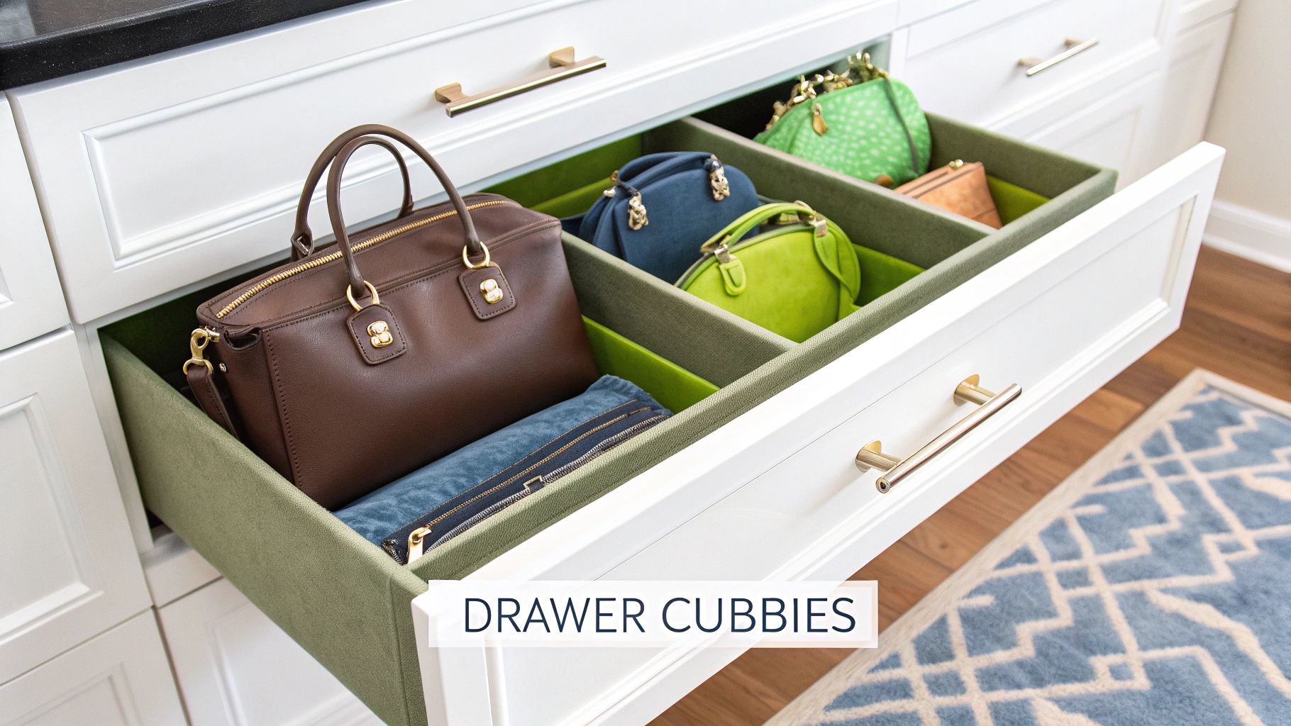 Pull-Out Drawer Purse Cubbies