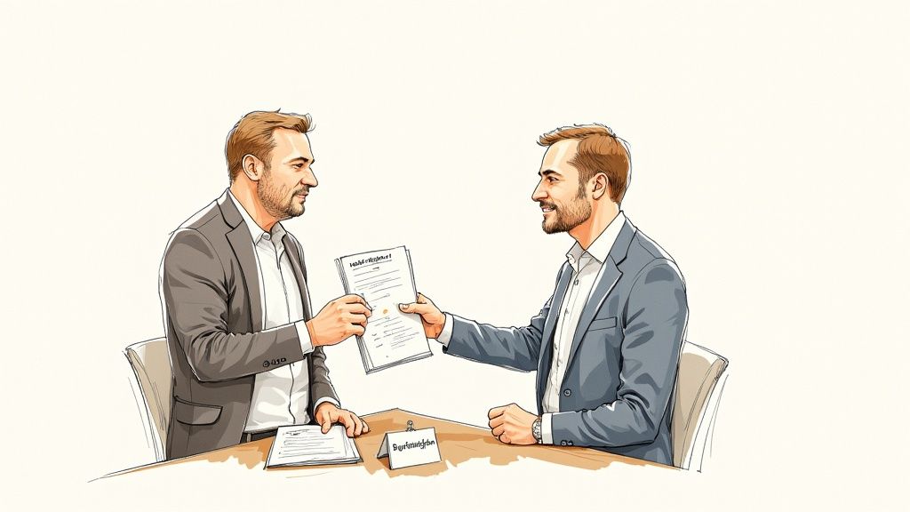 Ein Mann und eine Frau geben sich nach einer erfolgreichen Beratung in einem modernen Büro die Hand.