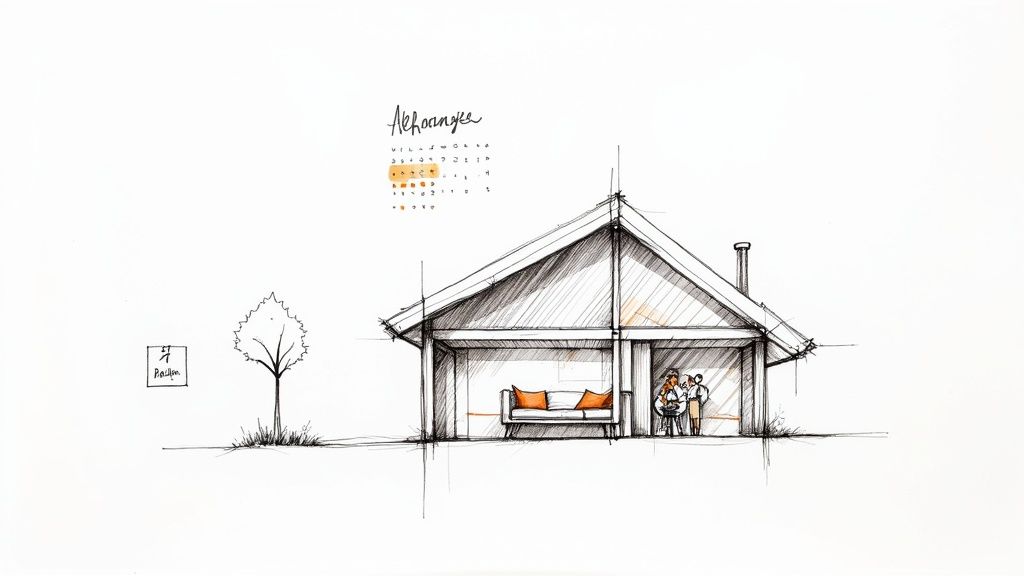 Glückliche Familie vor ihrem neu gebauten Haus