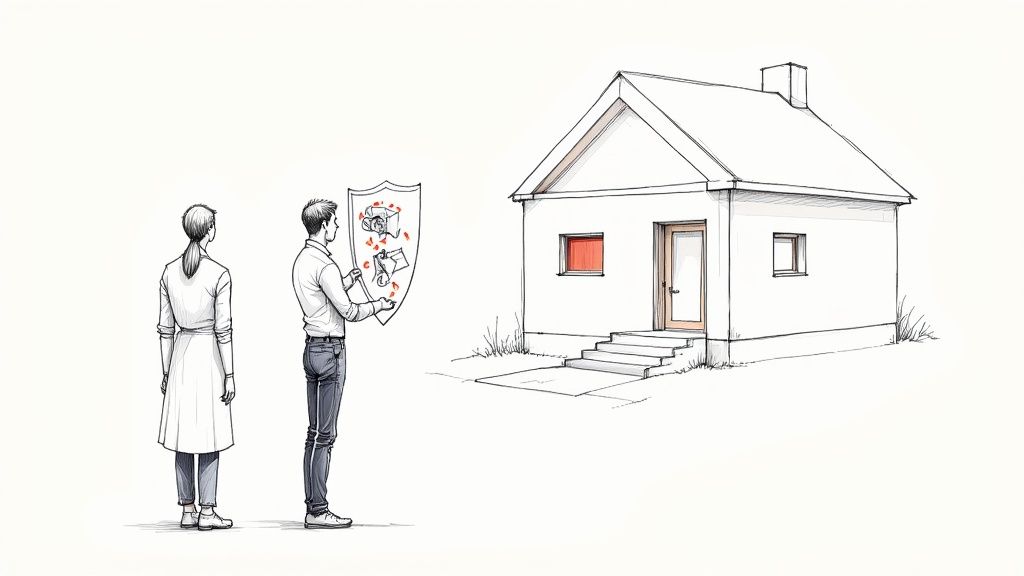 Ein Sachverständiger prüft die Fassade eines Hauses auf Mängel