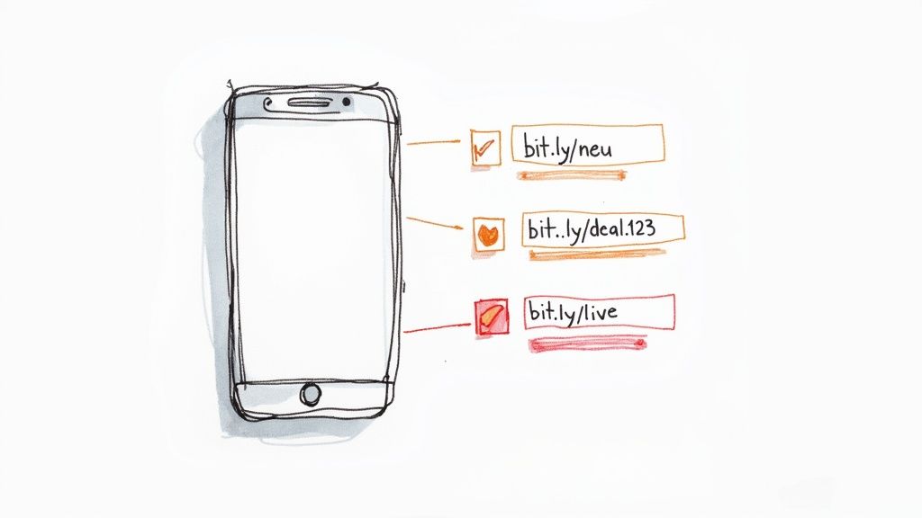 Eine Person optimiert auf einem Smartphone einen Link für eine Social-Media-Kampagne.